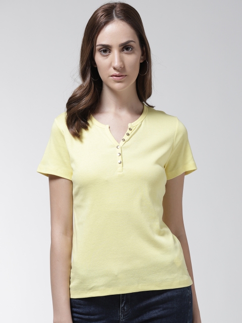 

Madame Women Yellow Solid Round Neck T-shirt