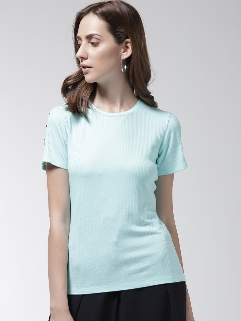 

Madame Women Blue Self-Striped Top
