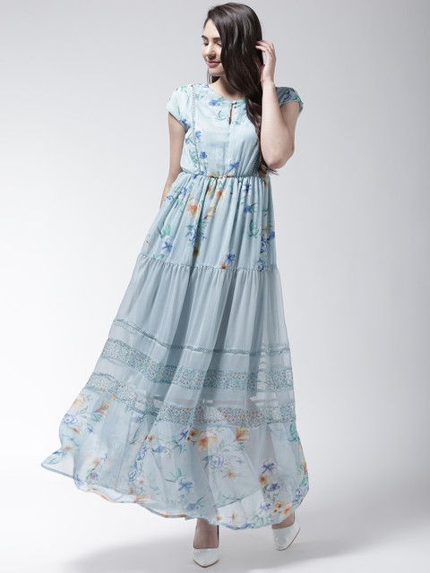 

Madame Women Blue & Yellow Printed Maxi Dress