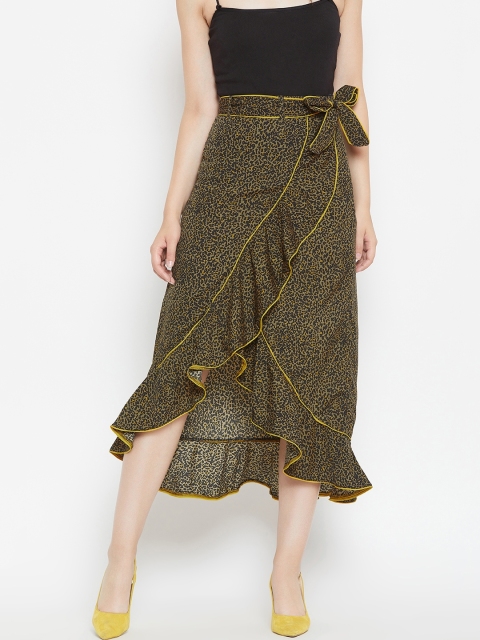 

Alsace Lorraine Paris Women Olive Green & Black Animal Print Wrap Skirt