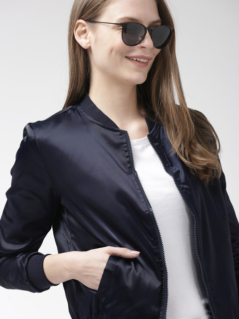 

Mast & Harbour Women Navy Blue Solid Jacket