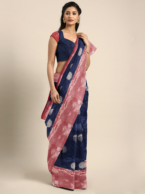 

Saree Swarg Navy Blue & Maroon Art Silk Woven Design Banarasi Saree