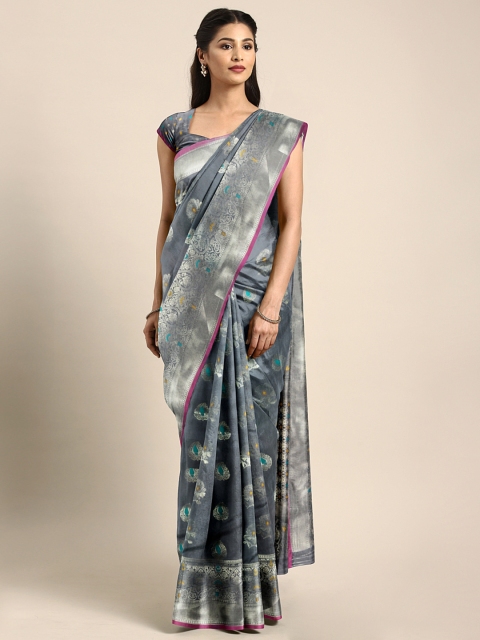 

Saree Swarg Grey Silk Blend Woven Design Banarasi Saree