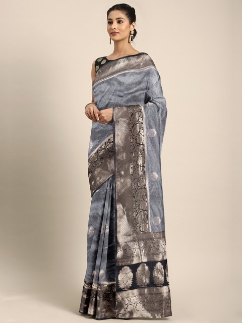 

Saree Swarg Grey & Gold-Toned Art Silk Woven Design Banarasi Saree