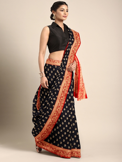 

Saree Swarg Women Black Silk Cotton Woven Design Banarasi Saree