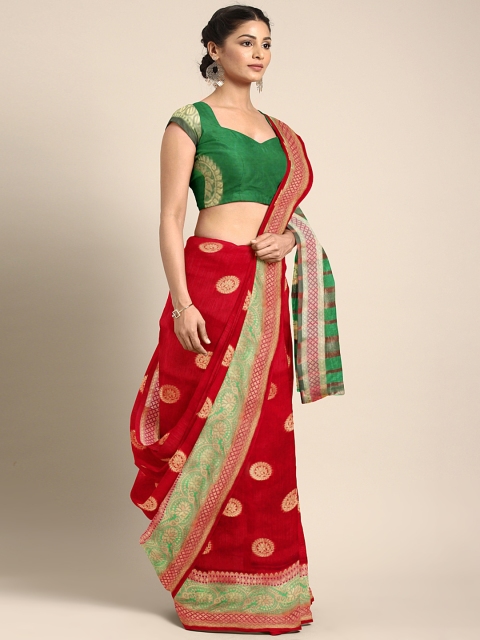 

Saree Swarg Red Silk Cotton Woven Design Banarasi Saree