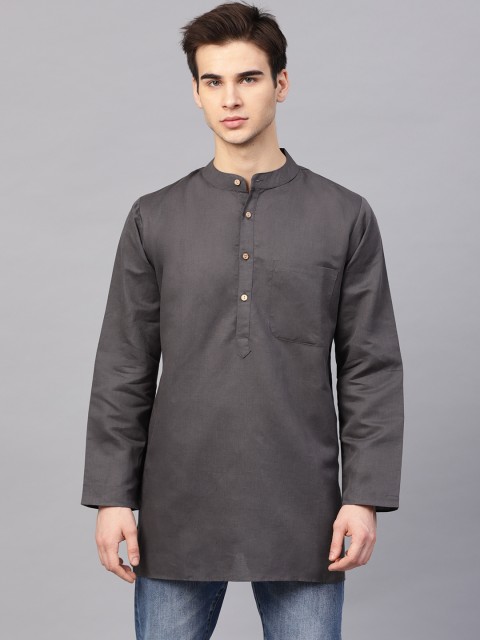 

Shree Men Charcoal Grey Solid Straight Kurta