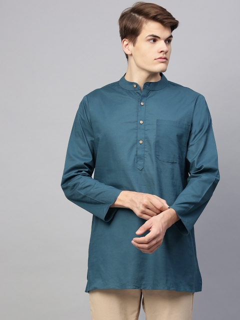 

Shree Men Teal Blue Solid Straight Kurta