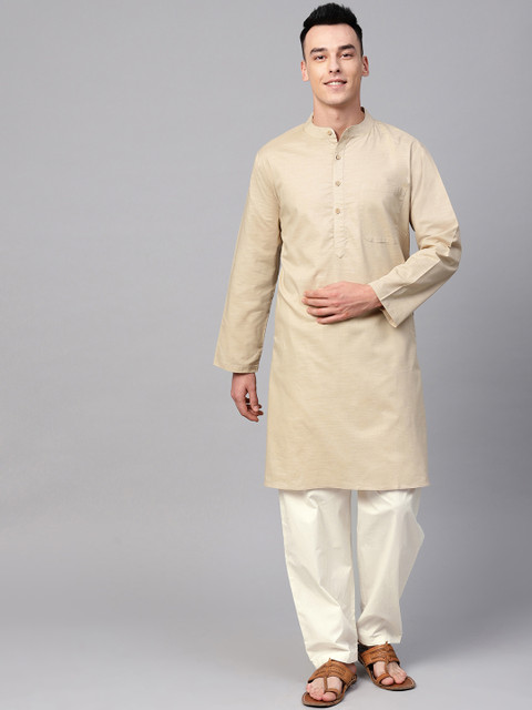 

Shree Men Beige & Off-White Solid Kurta with Pyjamas