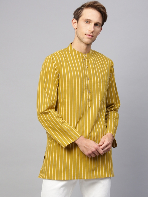 

Shree Men Mustard Yellow & White Striped Kurta
