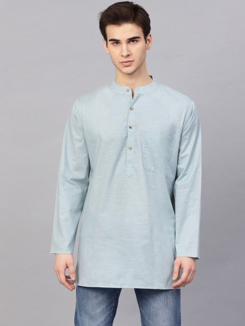 

Shree Men Blue Solid Straight Kurta