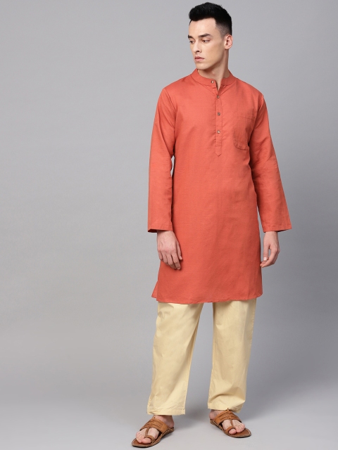 

Shree Men Rust Orange & Cream-Coloured Solid Kurta with Pyjamas