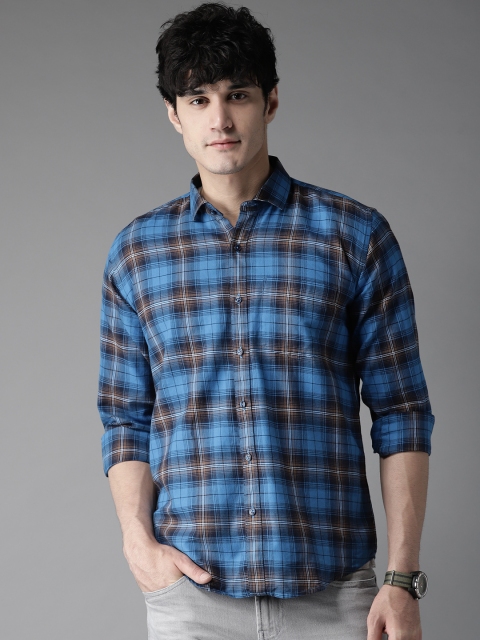 

DENNISON Men Blue & Brown Slim Fit Checked Casual Shirt