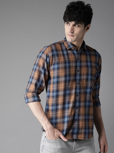 

DENNISON Men Brown & Blue Slim Fit Checked Casual Shirt