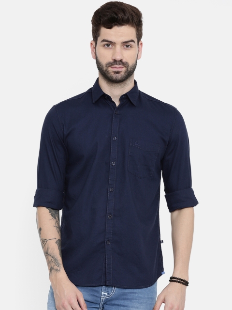 

Parx Men Navy Blue Solid Regular Fit Casual Shirt