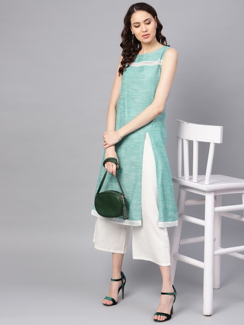 

RARE ROOTS Women Blue Solid A-Line Kurta