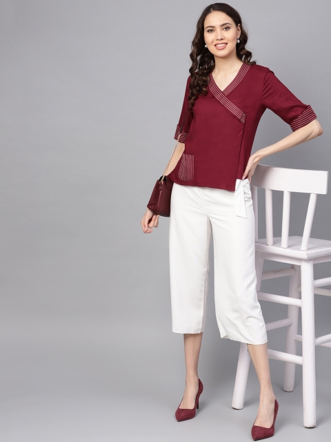 

RARE ROOTS Women Maroon Solid Wrap Top
