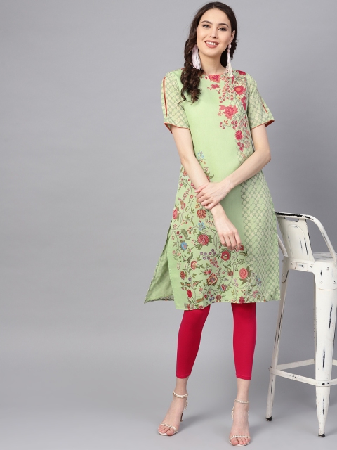 

RARE ROOTS Women Green & Red Floral Print A-Line Kurta