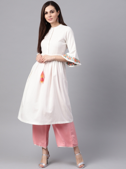 

SASSAFRAS Women White Solid A-Line Kurta