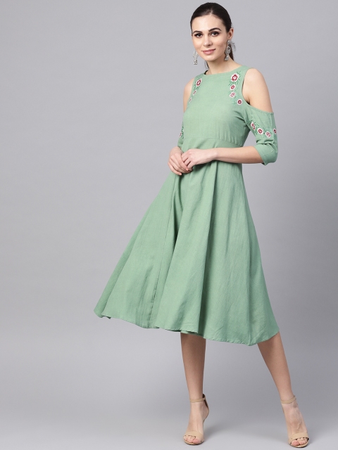 

SASSAFRAS Women Green Solid A-Line Dress