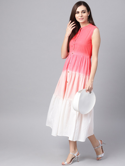 

SASSAFRAS Women Pink & White Dyed A-Line Dress