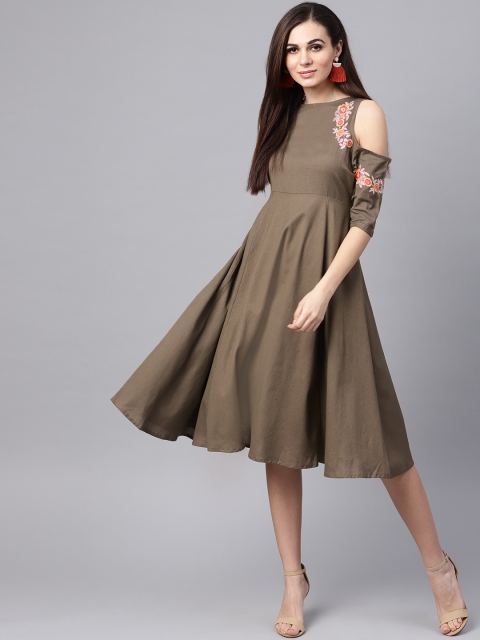 

SASSAFRAS Women Brown Solid A-Line Dress