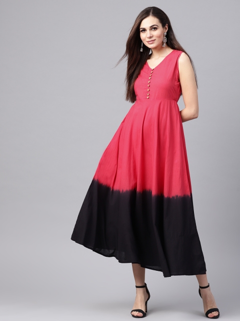

SASSAFRAS Women Pink & Black Ombre Dyed Maxi Dress