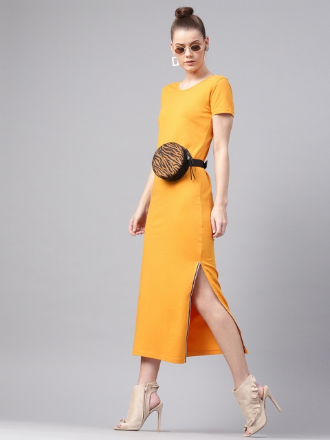 

SASSAFRAS Women Mustard Yellow Solid Maxi Dress
