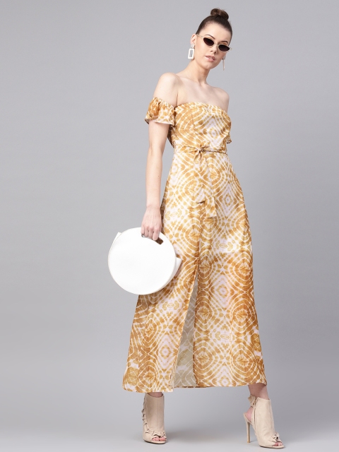 

SASSAFRAS Women Mustard Yellow & White Printed Maxi Dress