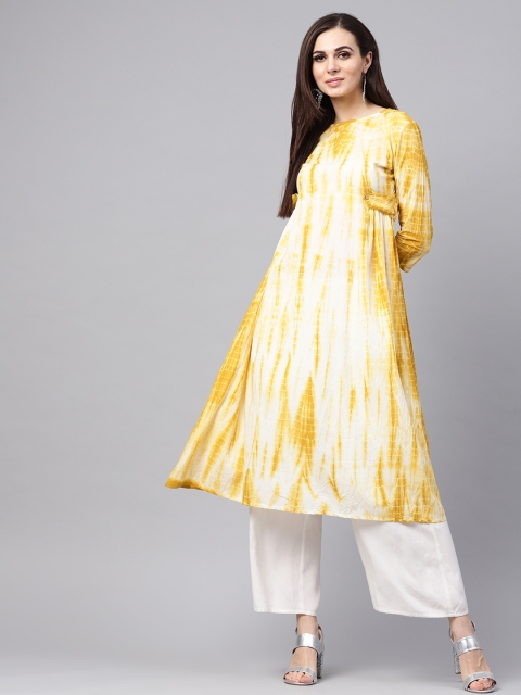 

SASSAFRAS Women Mustard Yellow & White Dyed A-Line Kurta