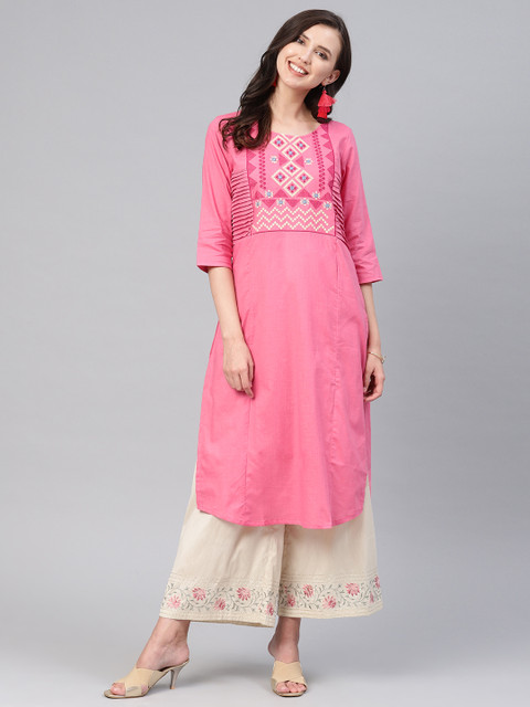 

Alena Women Pink Embroidered A-Line Kurta