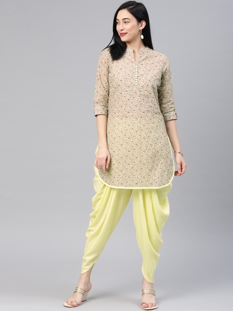 

Alena Women Beige & Yellow Printed Kurta with Dhoti Pants