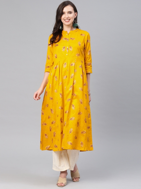 

Alena Women Mustard Yellow Printed A-Line Kurta