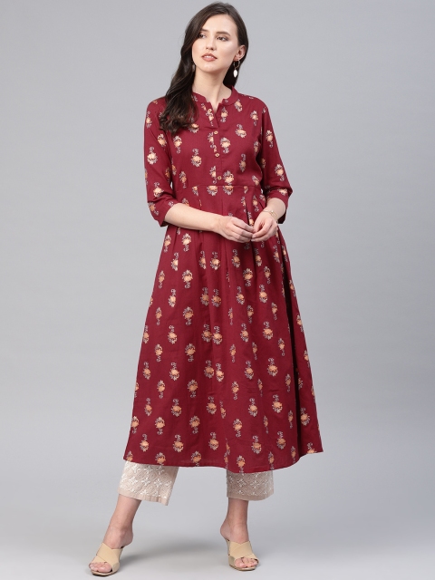 

Alena Women Maroon Printed A-Line Kurta