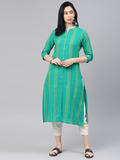 

Alena Women Green & Yellow Checked A-Line Kurta