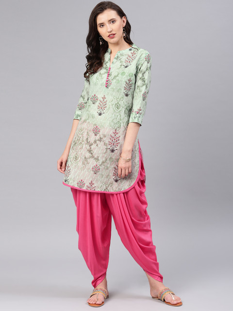 

Alena Women Green & Pink Printed Kurta with Dhoti Pants