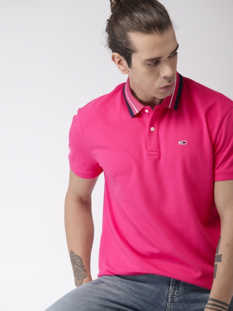 

Tommy Hilfiger Men Pink Solid Polo Collar T-shirt