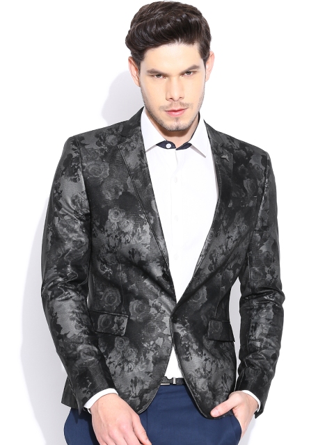 

Blackberrys Black Single-Breasted Printed Partywear Blazer
