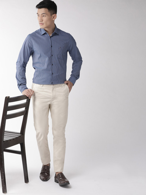 

Tommy Hilfiger Men Navy Blue Regular Fit Striped Knitted Smart Casual Shirt