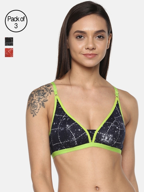 

Leading Lady Pack of 3 Printed Non-Wired Non Padded T-shirt Bras m-Tashi-3, Yellow
