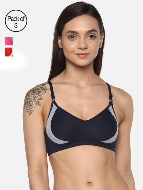 

Leading Lady Pack of 3 Solid Non-Wired Non Padded T-shirt Bras m-Benny-3, Red