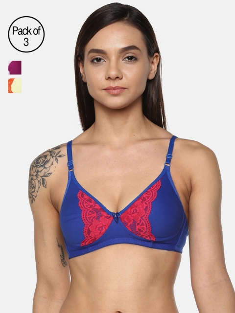 

Leading Lady Pack of 3 Colourblocked Non-Wired Non Padded T-shirt Bras m-Jenny-3, Blue