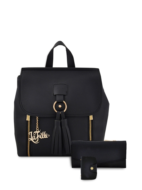 

LaFille Women Black Solid Backpack & Wallet with Coin Pouch