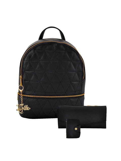 

LaFille Women Black Pack of Solid Backpack with Clutch and Card Holder