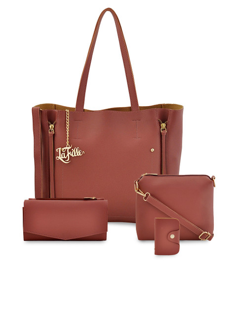 

LaFille Brown Pack of 4 Solid Handbags