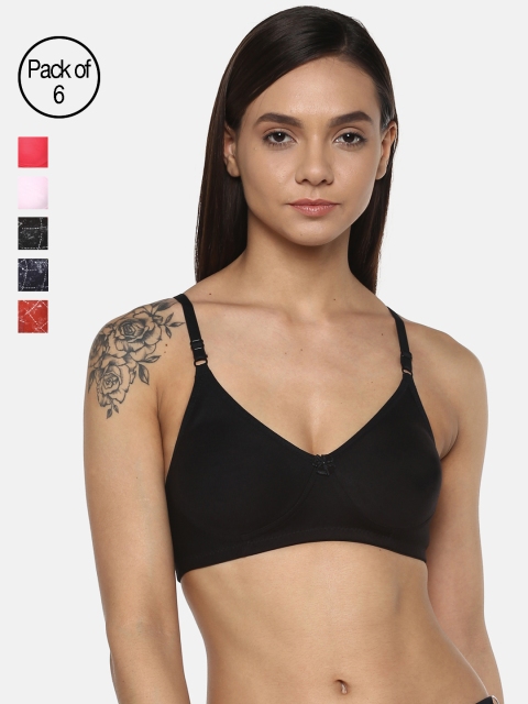 

Leading Lady Pack of 6 Solid Non-Wired Non Padded T-shirt Bras m-COOL-BLK-PK-GJ-TASHI-6, Multi