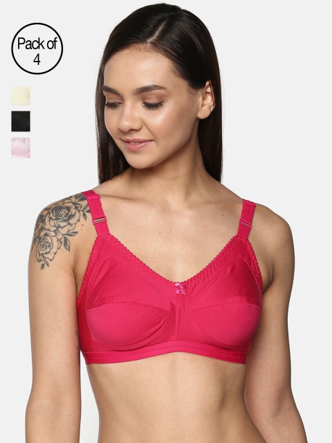 

Leading Lady Pack of 4 Non-Wired Non Padded T-shirt Bras m-CONCENT, Magenta