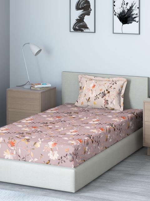 

DDecor Brown Floral 140 TC Cotton 1 Single Bedsheet with 1 Pillow Covers