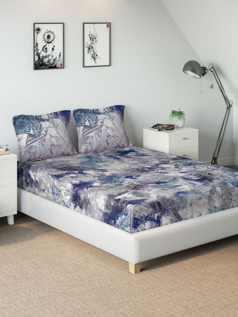 

DDecor Blue Abstract 140 TC Cotton 1 King Bedsheet with 2 Pillow Covers