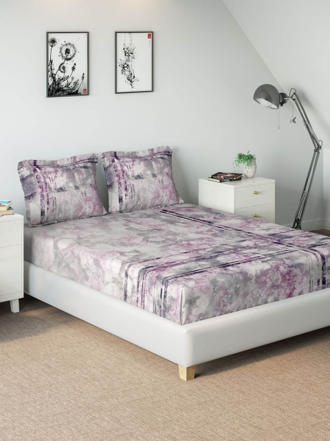 

DDecor Purple Abstract 140 TC Cotton 1 King Bedsheet with 2 Pillow Covers